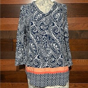 St. John's Bay Navy and White Paisley Blouse
